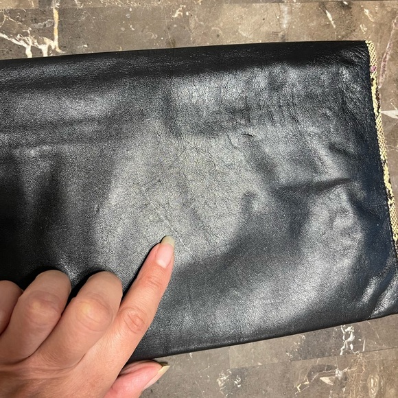 Vintage Yves Saint Laurent Black Leather Fold-Over Clutch with Snake Trim - Picture 5 of 10